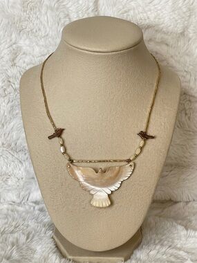 Vintage Carved Bird Dove Statement Necklace Choker 14” Nature Boho